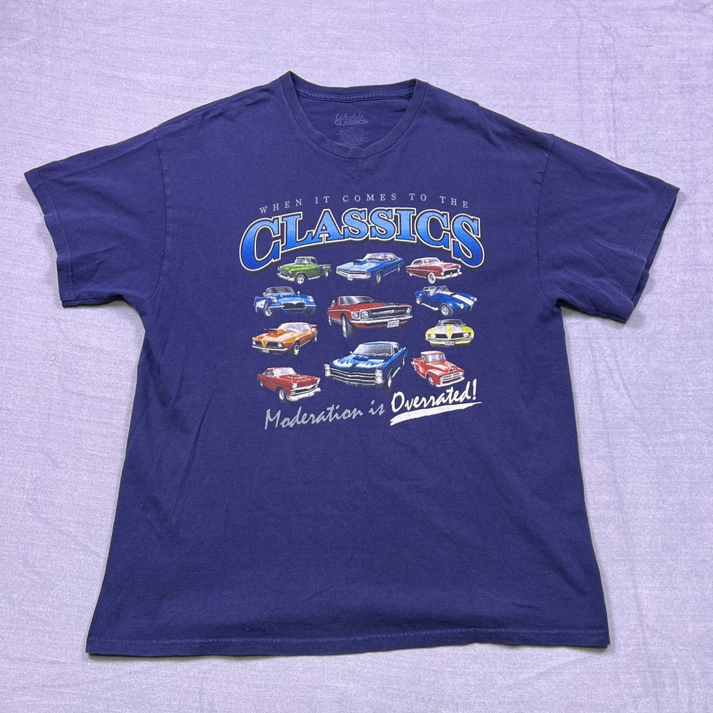Lifestyle Classics Mens XL Graphic T‎ Shirt Blue Classic Cars Moderation Tee